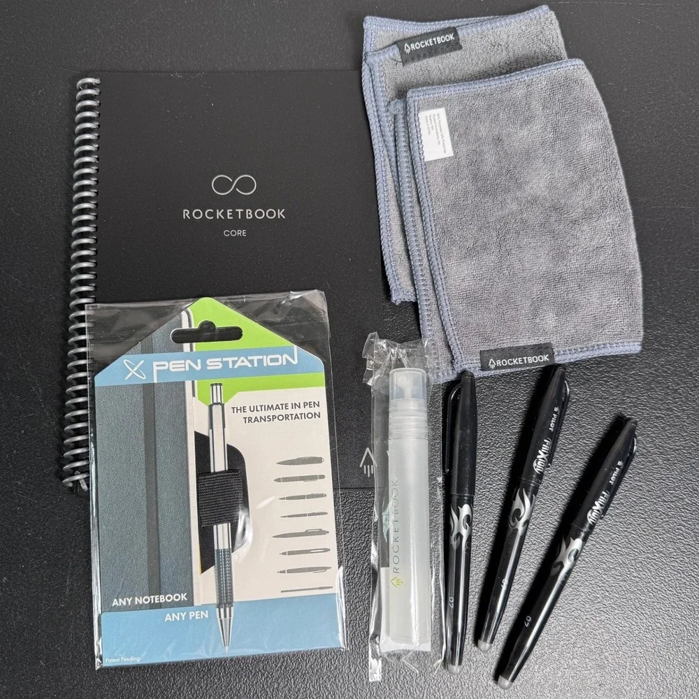 Rocketbook Core Smart Reusable Notebook Bundle Black 6x8.8 Pens Station
